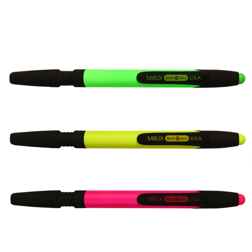 밀룩스 4IN1 형광펜(초저점도0.7mm+형광펜+터치펜+핸드폰거치대)